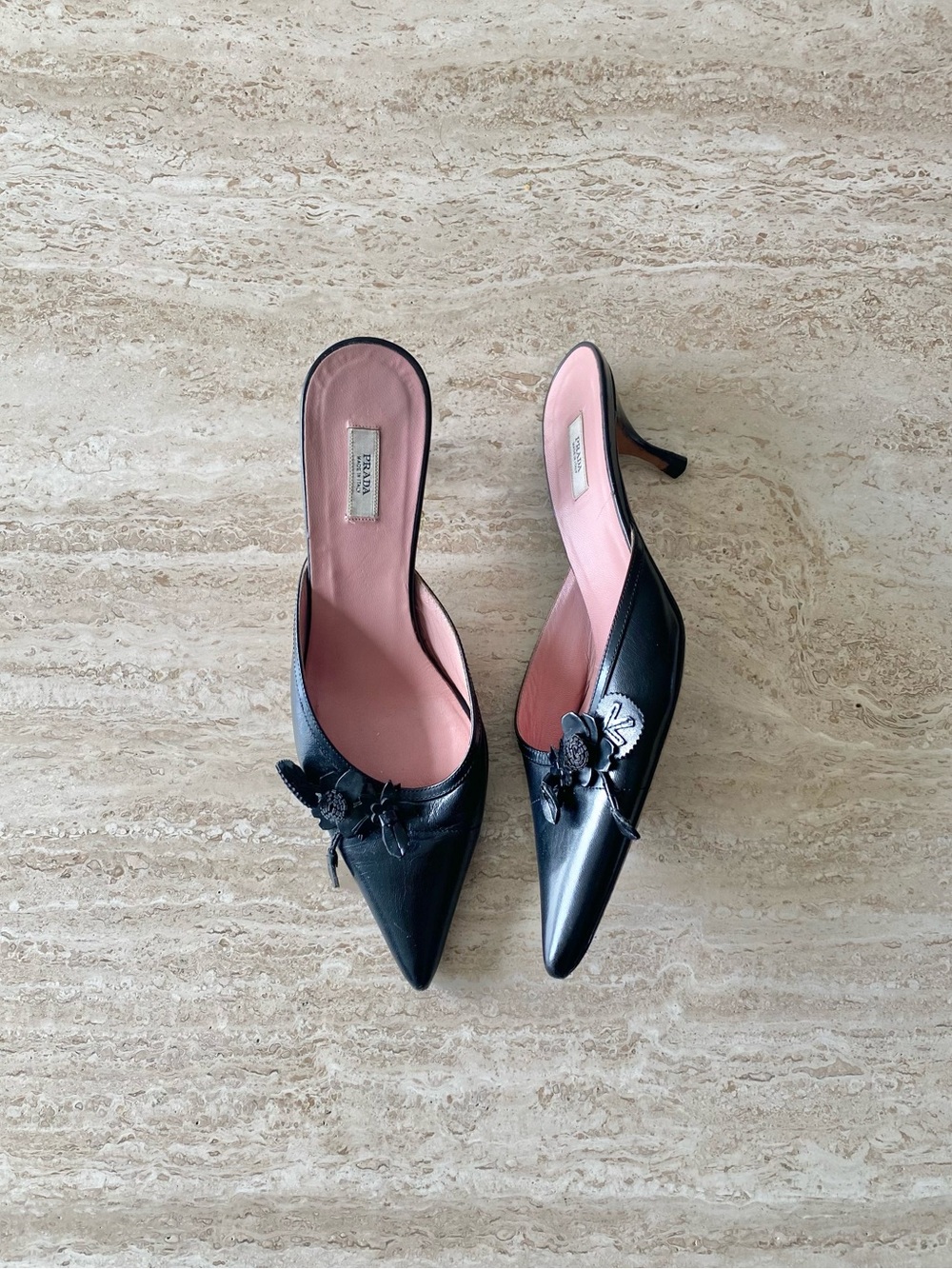 Vintage Prada Flower Appliqué Mule Heels